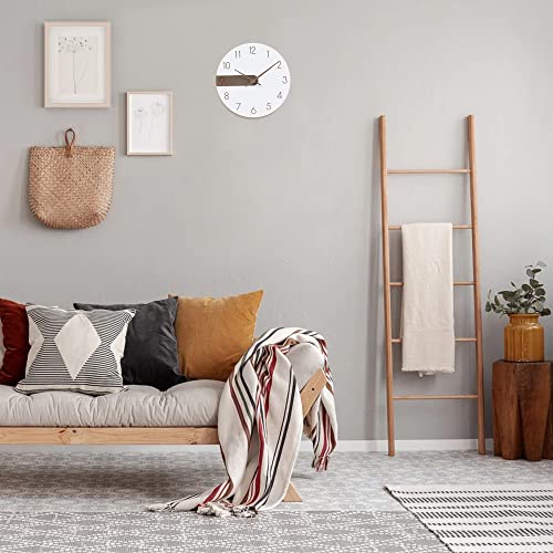 Lafocuse Orologio da Parete Moderno Legno, Silenzioso Bianco Orologio con Numeri Intagliato, Semplice Minimalista Design senza Ticchettio Decorativo per Soggiorno Camera da Letto Cucina 30cm