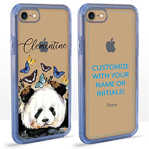 Guard Dog Custom Clear Case with Design for iPhone 7/8 / SE - Personalized Majestic Animals Series - Put Your Name on a Designer Phone Case - Panda with Butterflies