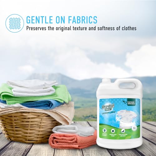 Image of Amazon Brand - Presto! Plant Powered Laundry Liquid, 5L | Eco-Friendly, Skin-Safe & Effective Cleaning | Gentle on Fabrics | Made in India