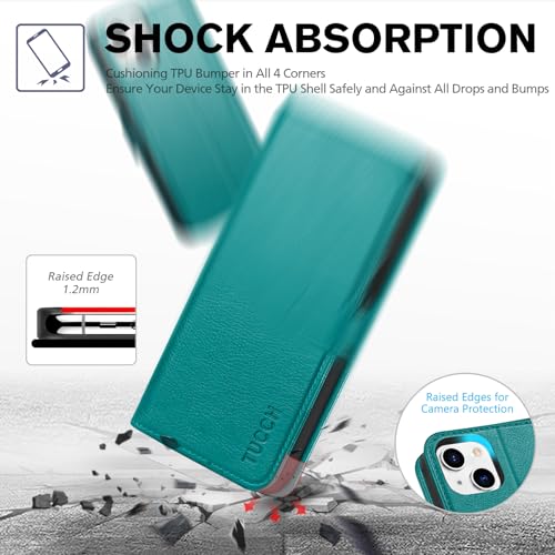 Image of TUCCH Wallet Case for iPhone 13 (6.1 inch) 2021, 3 Card Holders, Cyan | RFID Blocking, Viewing Stand, Shockproof TPU Shell, PU Leather, Magnetic Closure, Protective Folio Flip Cover