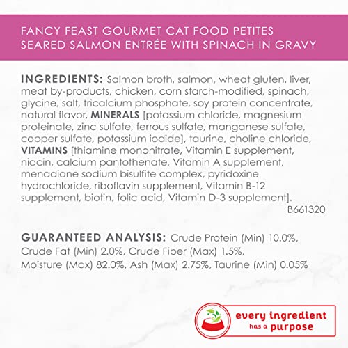 Purina Fancy Feast Gourmet Gravy Wet Cat Food, Petites Seared Salmon With Spinach Entree - (Pack of 12) 2.8 oz. Tubs - Image 7