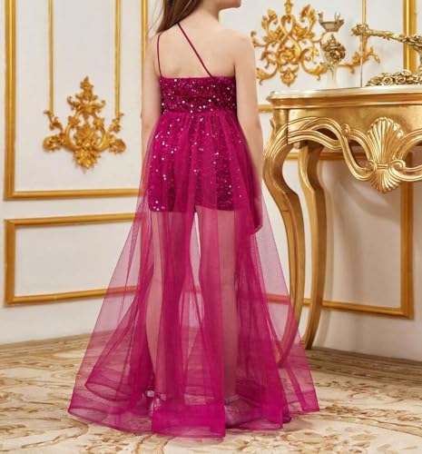 MYDRESS One Shoulder Tulle Prom Dress for Girls 2024 Sequin Bodycon Ball Gown High Low Toddler Pageant Dress3