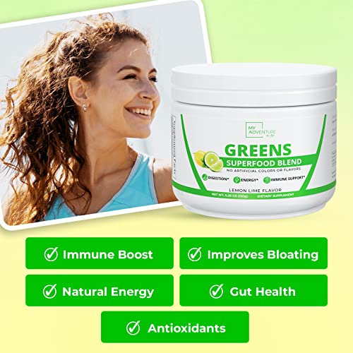 Greens Powder Superfood For Natural Energy & Gut Health - Keto Friendly Greens Blend Superfood - Vegan & Sugar Free Powdered Greens - Low Carb Superfood Powder Supplement - Lemon Lime Flavor #TOP3