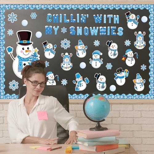 Image of Winter Snowman Bulletin Board Decorations Set Winter Christmas Classroom Decoration Snowman Snowflake Bulletin Board Decor Snowflake Cutouts For Holiday Party Classroom School Home Wall Decor