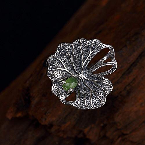 Bague jade de Hetian naturel femme anneau réglable argent S925 bijoux rétro fait main