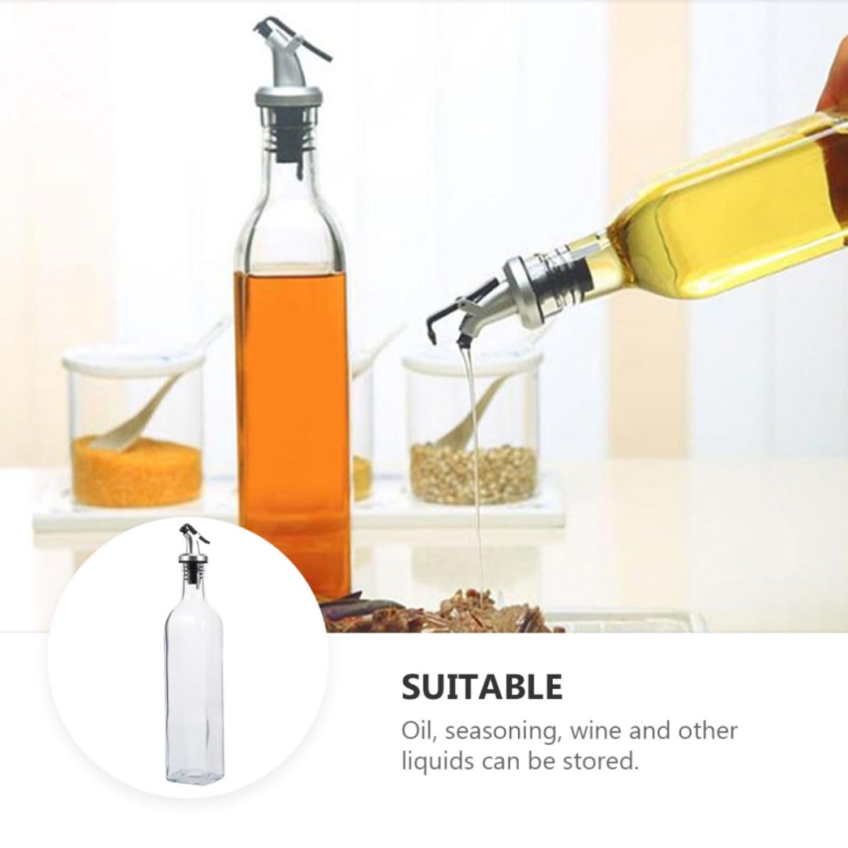 INOOMP Set 4 Bottiglie in Vetro da 250ml per Condimenti Liquidi, Olio e Aceto, Design Antigoccia e Tappo Ermetico, per Cucina Domestica