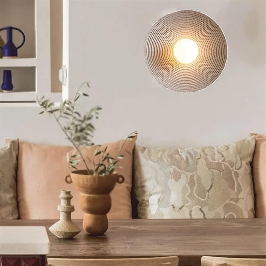 Glowave™ Vintage Japanese Style Round Resin Plate Light Wall Lamp Retro Lighting Fixture for Living Room Bedroom Bedside Home Decor - Warm White (Bulb Included)-image-11