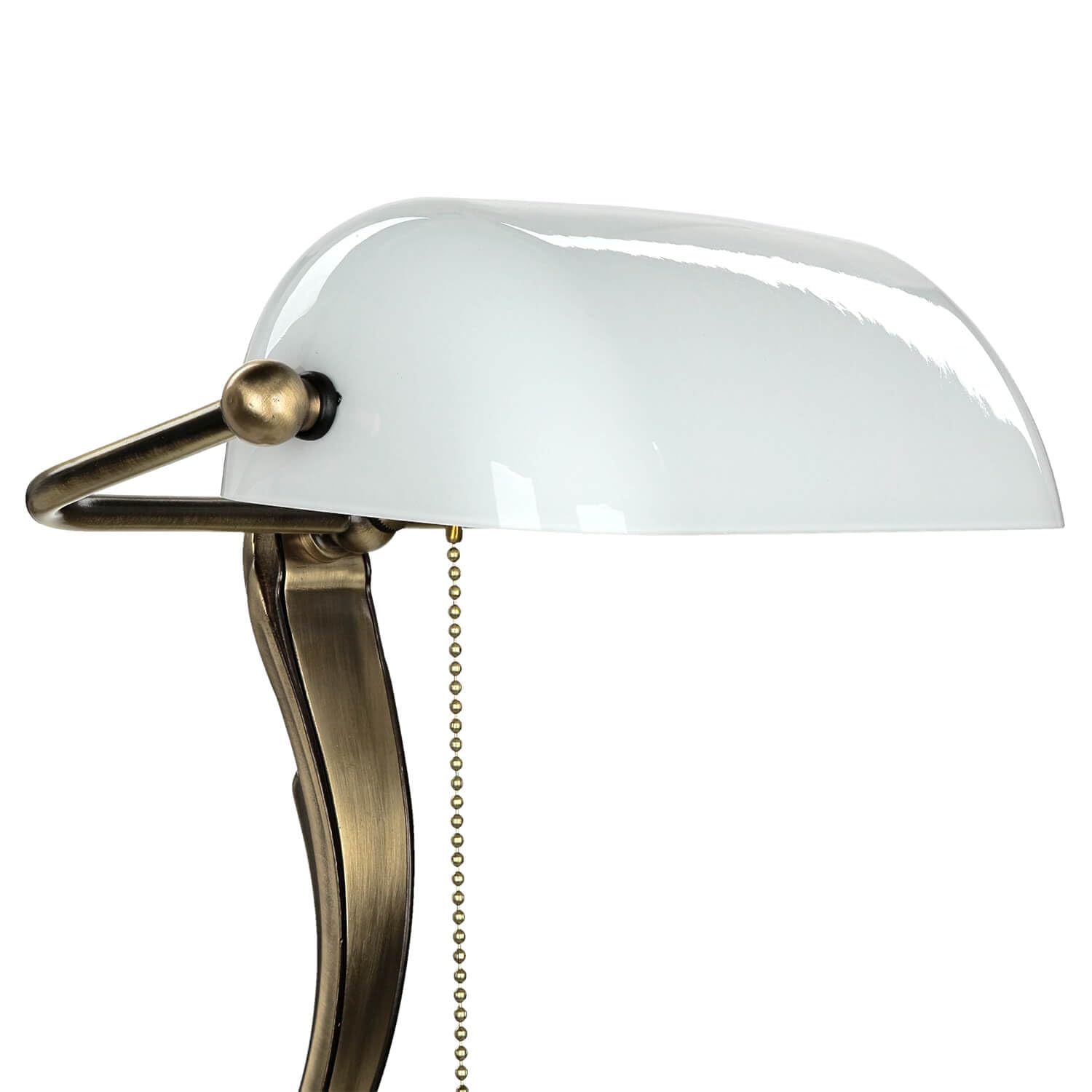 Lampada da banchiere premium vero ottone vetro in bronzo bianco lucido studio ufficio 35 cm E27 interruttore a tirante Lampada da tavolo Art Nouveau