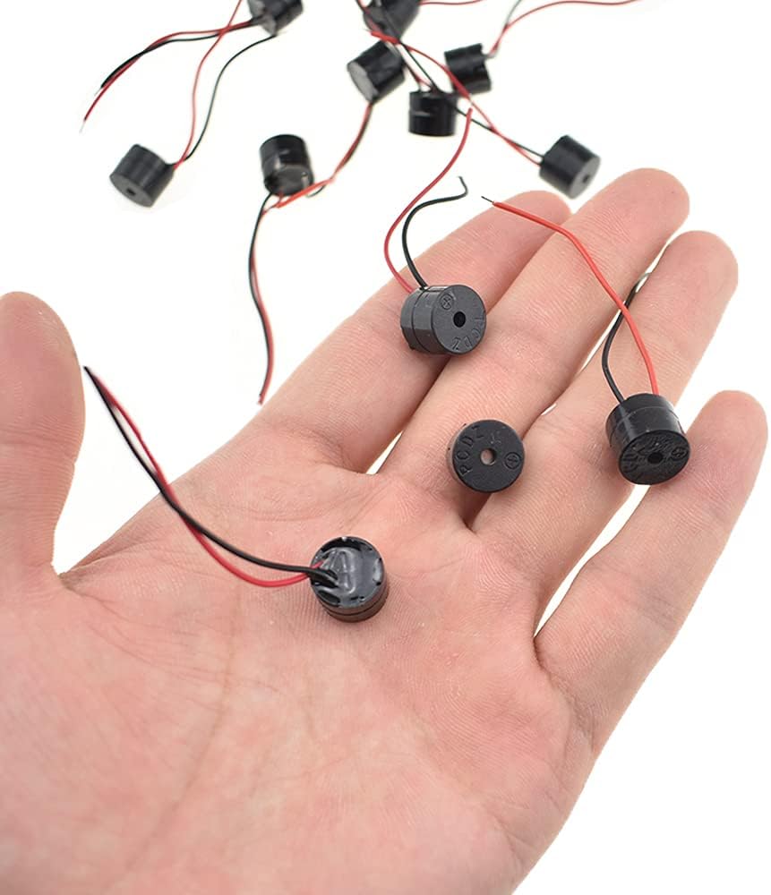 - YMD-12095 Electronic Buzzer Alarm 5V DC 12x9.5mm Beep Continuous Sounder Active High Plenty Loud Tone Piezo Siren Security Audible Easy to Install with Wire for Horn Siren Alarm 12pcs