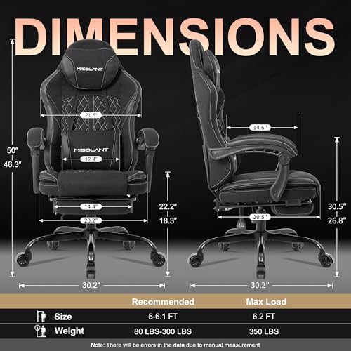 Image of Misolant Gaming Chair, Fabric Gamer Chair with footrest for Adults, High Back Ergonomic Computer Game Chair with Adjustable Headrest and Massage Lumbar Support, 90-155 Recline Free,Black