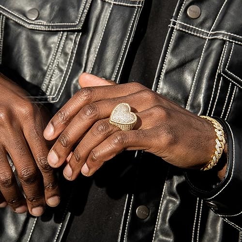 Iced Out Jewelry 5A Cz Stones Shiny Baguette Heart Engagement Gold Luxury Diamond Ring, Hip Hop Bling Bling 18K Gold Plated Party Pinky Ring Men Women2