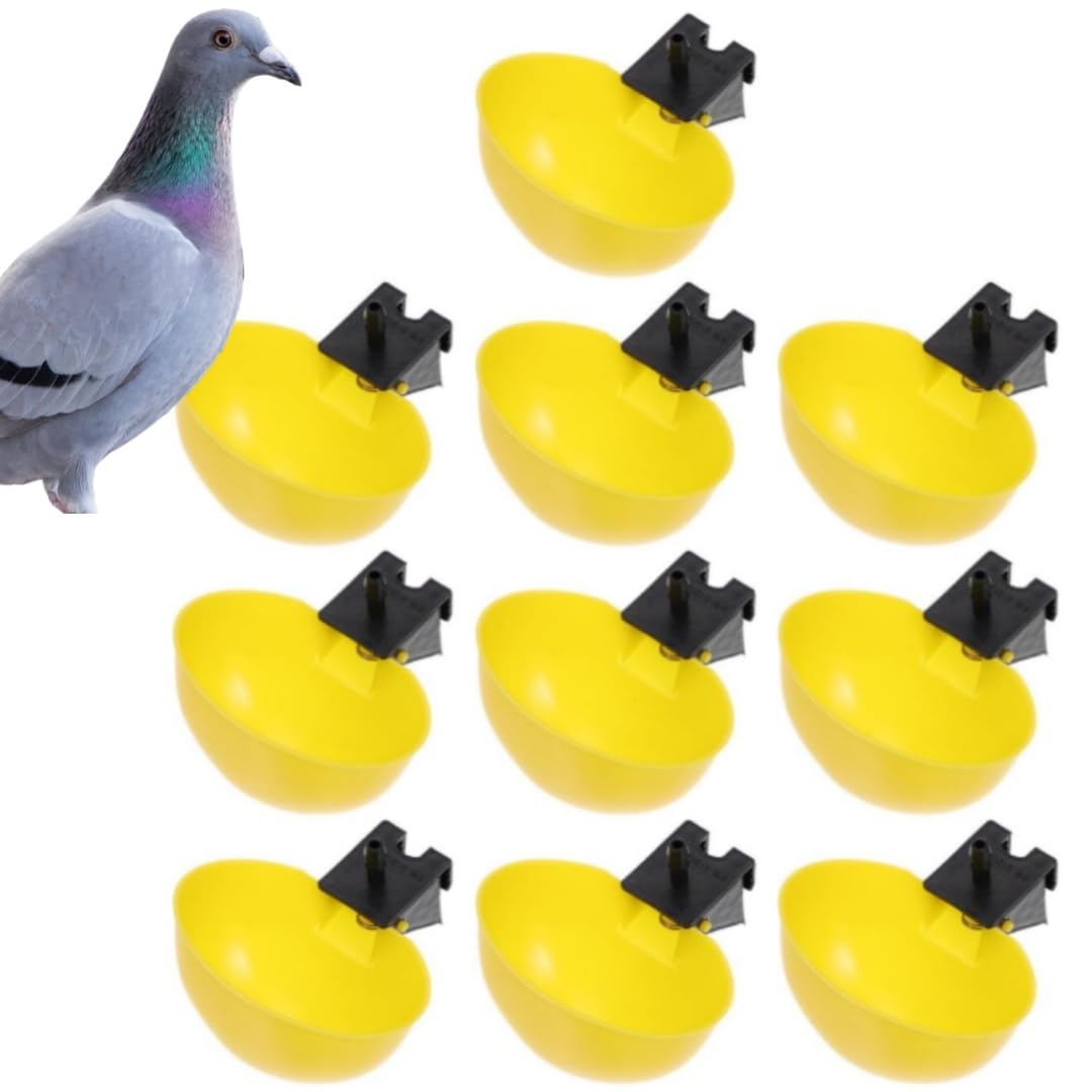Bebedero Automático para Codornices y Pollitos, de Plástico Amarillo, Fácil de Limpiar y Almacenar para Jaulas de Aves (Paquete de 10, 9,5 mm)