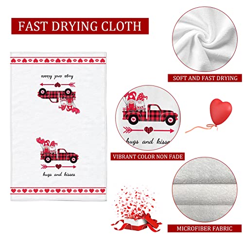 Lebsitey Valentine's Day Dish Towels, 2 Pack Hugs Heart Kisses Loads Of Love Gnomes Truck Kitchen Towels, Absorbent Drying Cloth Tea Towels For Cooking Baking, 18 X 28 Inch (Valentine's Day) #TOP1