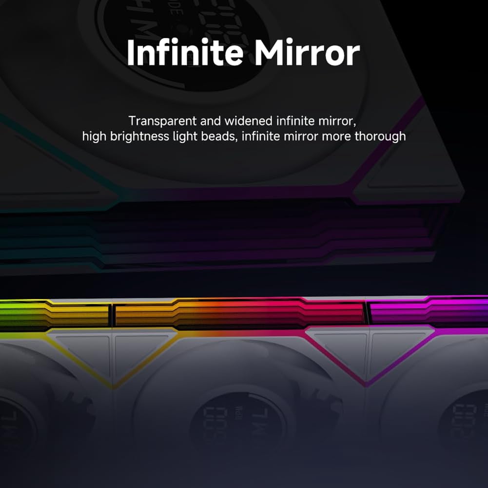 Ventola per Case da 120 mm con Display Digitale, 3 Pezzi, Dissipatore per CPU ARGB con Design A Specchio Infinito, 600-2100 /Min, Raffreddamento per Computer D