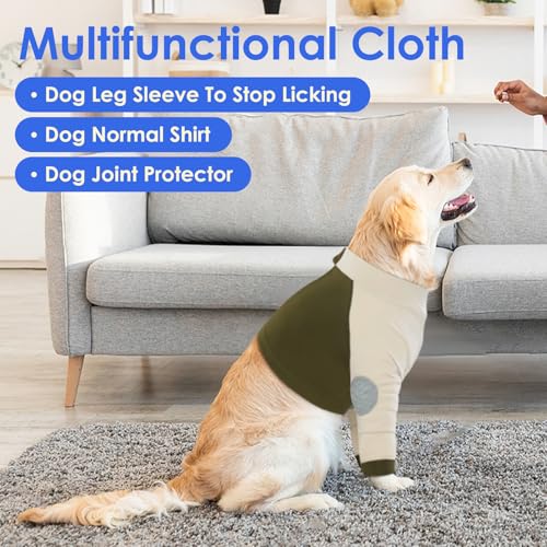 Image of MIGOHI Dog Recovery Suit with Elbow Protector, Dog Front Leg Sleeve to Stop Licking with Zipper, Injuired Leg Wounds, Green, 3XL