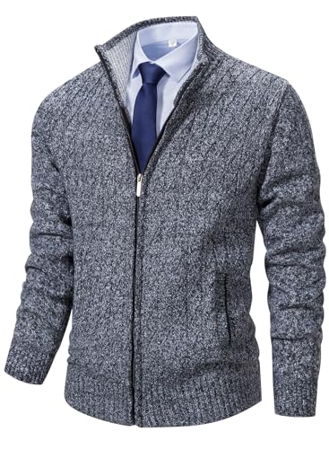 XinYangNi Men's Cardigan Sweaters Knit Zipper Casual Slim Fit Stand Collar with Full Zip and Pockets