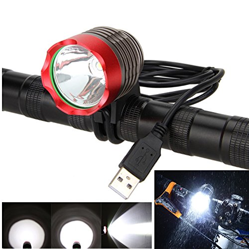 ZJchao Front Headlight Front Light Bike Cycling 1200 Lumen LED Flashlight Waterproof USB Power Handlebar (Red)