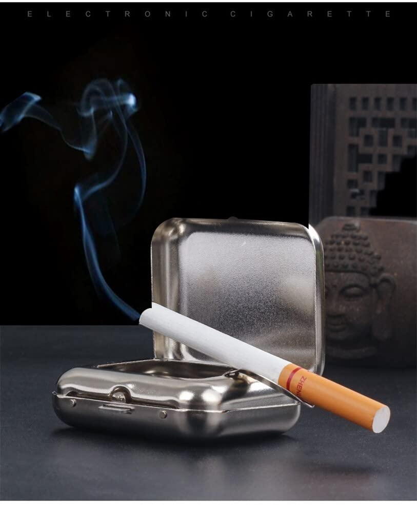 ihreesy Portable Pocket Ashtray,Mini Stainless Steel Cigarette Ashtray with Flip Lid Windproof Cigarette Smokeless Ashtray Cigar Travel Case for Outdoor,Travel Use
