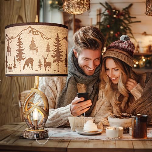 Scenekoy-Antlers-Style-Table-Lamp-Set-of-2-Rustic-Bedside-Lamp-with-Night-Light-Linen-Fabric-Shade-Farmhouse-Nightstand-Lamps-Decor-for-Living-Room-Bedroom-House-Home-Office-Bulb-Included Scenekoy Antlers Style Table Lamp Set of 2 Rustic Bedside Lamp with Night Light Linen Fabric Shade Farmhouse Nightstand Lamps Decor for Living Room Bedroom House Home Office Bulb Included