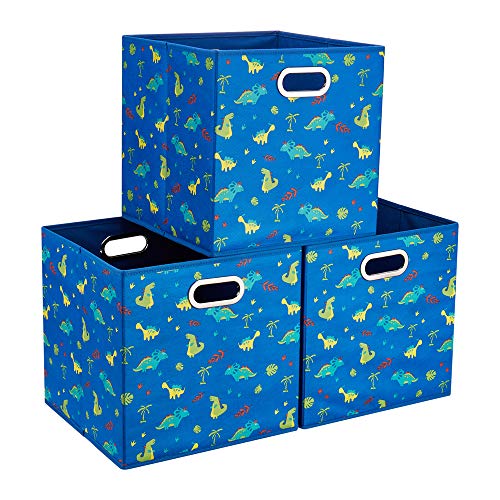 Image of HSDT Dinosaur Fabric Storage Cubes Bins Kids 13x13x 13 in Navy Blue Storage Cubes Inserts Foldable Cloth Storage Boxes Collapsible Storage Baskets Drawer for Cube Organizer ,QY-SC06-3