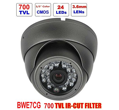 BWBWE7CG 1/3" CMOS 700TVL IR-Cut Filter Outdoor/Indoor Dome CCTV Camera Metal Weatherproof Surveillance Camera IR Night Vision Home Security Camera
