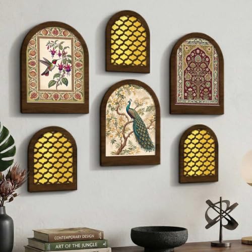 Best Decorative Wall Mirrors: Frameless vs Framed 95 PENGORA Jharokha Wall Mirror Set of 6 | 9 x 12 Inch MDF Decorativ...