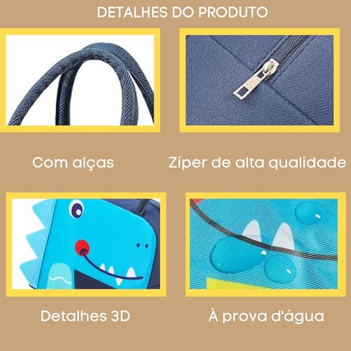 Lancheira Termica Infantil. Bolsa Termica Marmita Infantil Com Estampas De Animais 3D com Alça Lanch