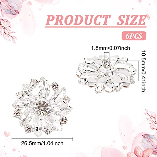 FINGERINSPIRE 6 Pieces 26.5 mm Flower Brass Rhinestone Stud Button Crystal Silver Colour to Sew on, 1 Hole, Flat Back, Metal - Image 2