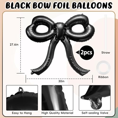 Image of 2 Pcs Bow Birthday Decorations Black Bow Balloons Bow Party Decorations Giant Foil Balloon for Girl Women Baby Shower Bridal Engagement Wedding Decor Bachelorette Party Supplies
