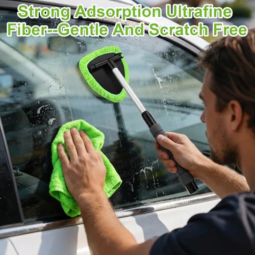 Autofensterreiniger,Windschutzscheibenreiniger,Auto Scheibenreiniger mit 6 Mikrofaserpads und Sprühflaschen,Auto Fensterwischer Kit,autoscheiben innenreiniger mit Ausziehbarer Griff,180 drehbar