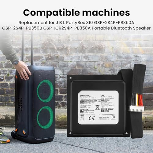 ANTIEE 10000mAh PartyBox 310 Batterie de rechange pour JBL PartyBox 310 Portable Bluetooth Speaker Series GSP-2S4P-PB350A GSP-2S4P-PB350B GSP-ICR2S4P-PB350A 7.2V 72Wh - Afbeelding 6