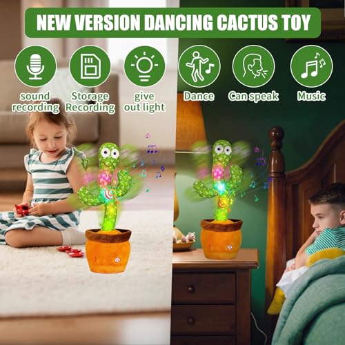 LUKETURE Dancing Cactus, Talking Cactus Toy, Dancing Cactus Mimicking Toy, Repeating and Recording What You Say, Cactus Baby Toy with LED, Repeat, Dance, Record (Dancing Cactus Recording + Song)