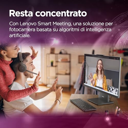 Lenovo IdeaCentre Computer desktop All-In-One, Display 24" FHD, Intel Core i5-13420H, 512GB SSD, RAM 8GB, Base ricarica smartphone wireless, Speakers, WiFi 6, Windows 11 H, Tastiera + Mouse Wireless - Immagine 2