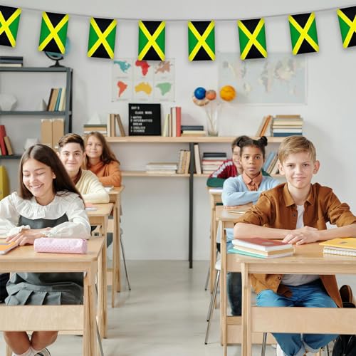 Image of Jamaica Flags Jamaican String Flag Banners for Patriotic Events Independence Day Sports Bars Inside Outside Decorations 33 Feet 30 Flags