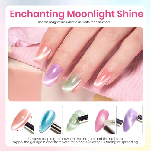 Image of Beetles Cat Eye Gel Nail Polish Set, 6 Colors Fairy Garden Gel Polish Kit | Pastel Shimmer Glitter Pink Red Blue Orange Green Purple Glass Cat Eye Gel Soak Off UV Magnet Nail Art DIY Gift for Women
