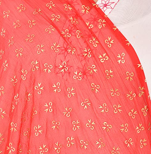 Image of YOUTHQUAKE Soft Chiffon Dupatta with Golden Foil Print & Tassels for Women & Girls