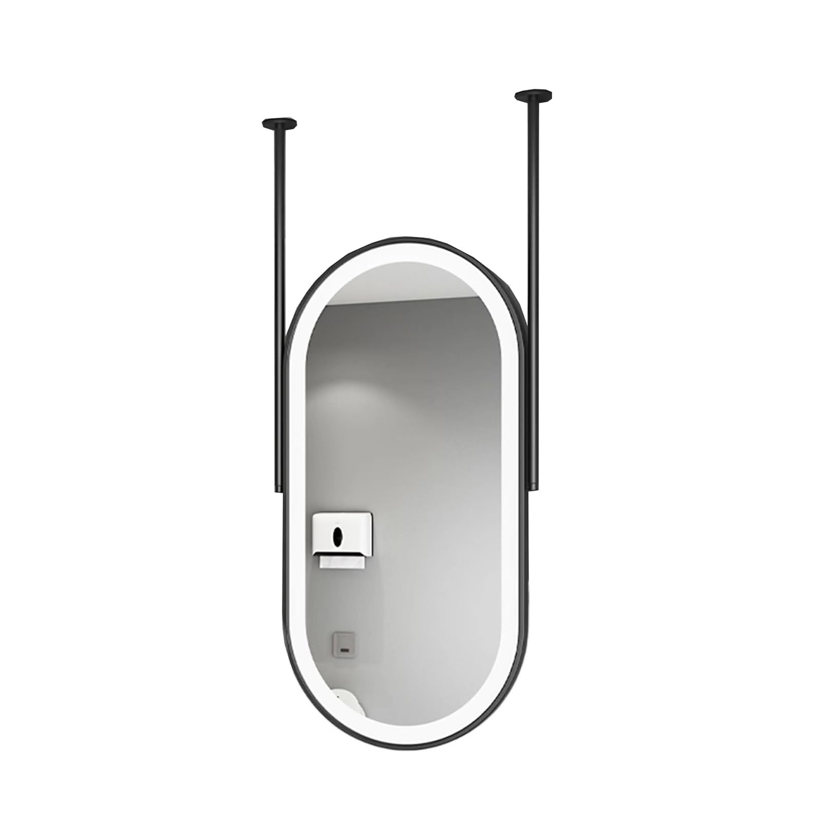 MESOVFCA Ceiling-Mounted Floating Mirror with LED Light, 3 Adjustable Colors, Bathroom Vanity for Restrooms, Entryways, Shops, and Hotels(Black,50x90cm)
