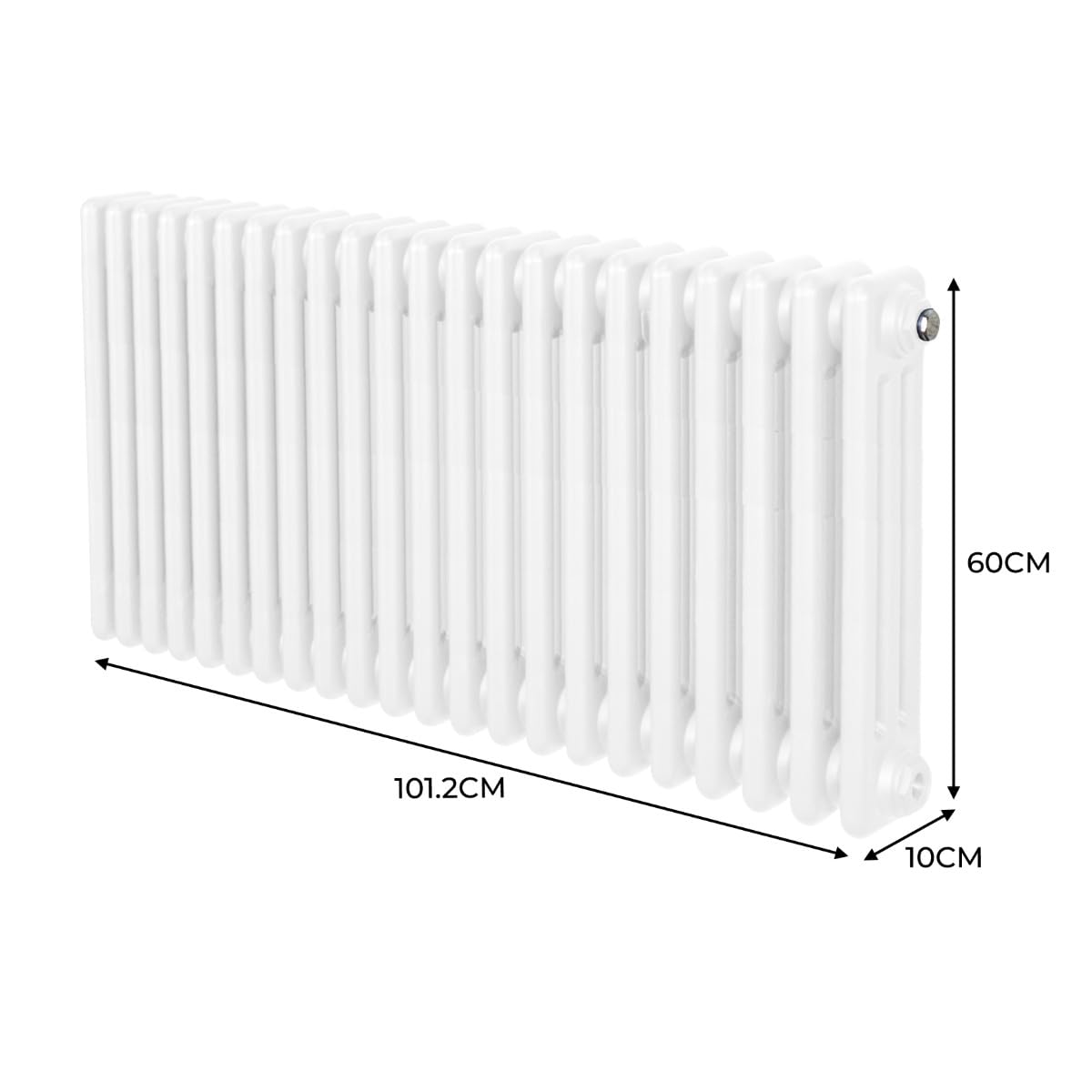 Radiador Tradicional Horizontal de 3 Columnas 600mm x 1012mm | Blanco | Acero | Montado en pared | Kit de fijación y soportes + Cepillo de limpieza GRATIS | Calefacción estufa calefactor