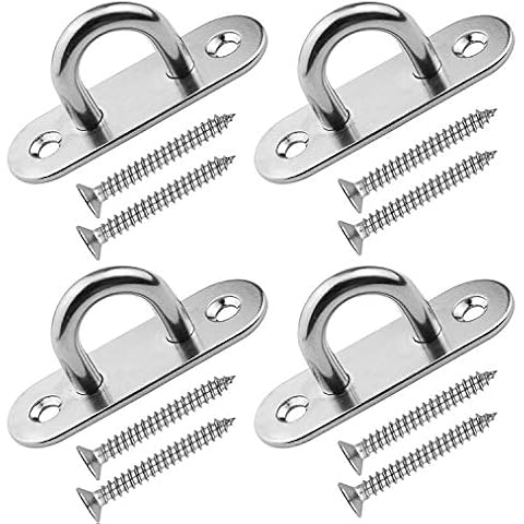 EXCELFU 4 Pieces Stainless Steel Ceiling Hook 3.1 inch Pad Eye Plate Marine Hardware Staple Hook Loop Screws Mount Cover