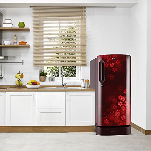 Image of LG 190 L 5 Star Inverter Direct-Cool Single Door Refrigerator Appliance (GL-D201ASQZ, Scarlet Quartz, Base stand with drawer & Fast Ice Making, 2022 Model)