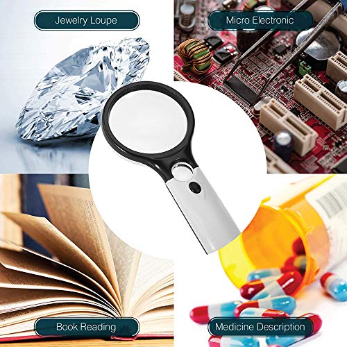 Lupa portátil com 3 lupa iluminada com LED 3 Lente de microscópio 45X Lupa de relógio de joias Lupa