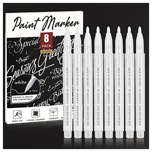 Marcadores blancos, 8 marcadores permanentes de acrílico blanco de 0,7 mm, resistentes al agua, marcadores de pintura para papel negro, piedra, madera, tela, neumáticos, vidrio, cerámica