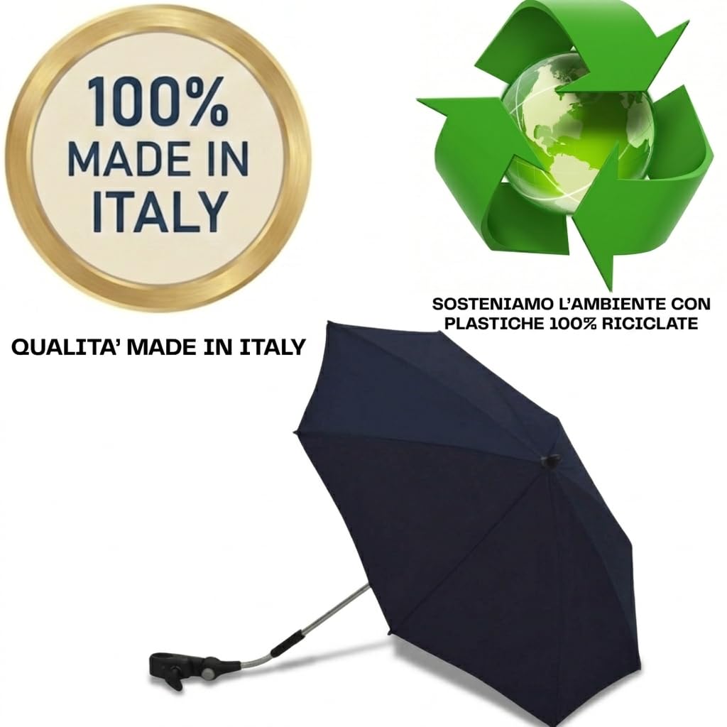 TC BABY'S Ombrellino per Passeggino, Universale, Anti UV, Ombrello Parasole, Protezione bambini (Blu)