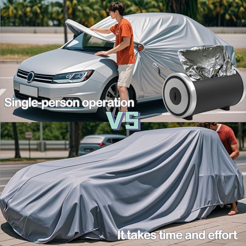 Image of Fully Automatic Car Cover with Remote Control, Waterproof All Weather Smart Car Cover, Outdoor Rain Sun Protection Windproof Universal Fit Retractable Car Tent for Sedan SUV (Large, 1.5M)