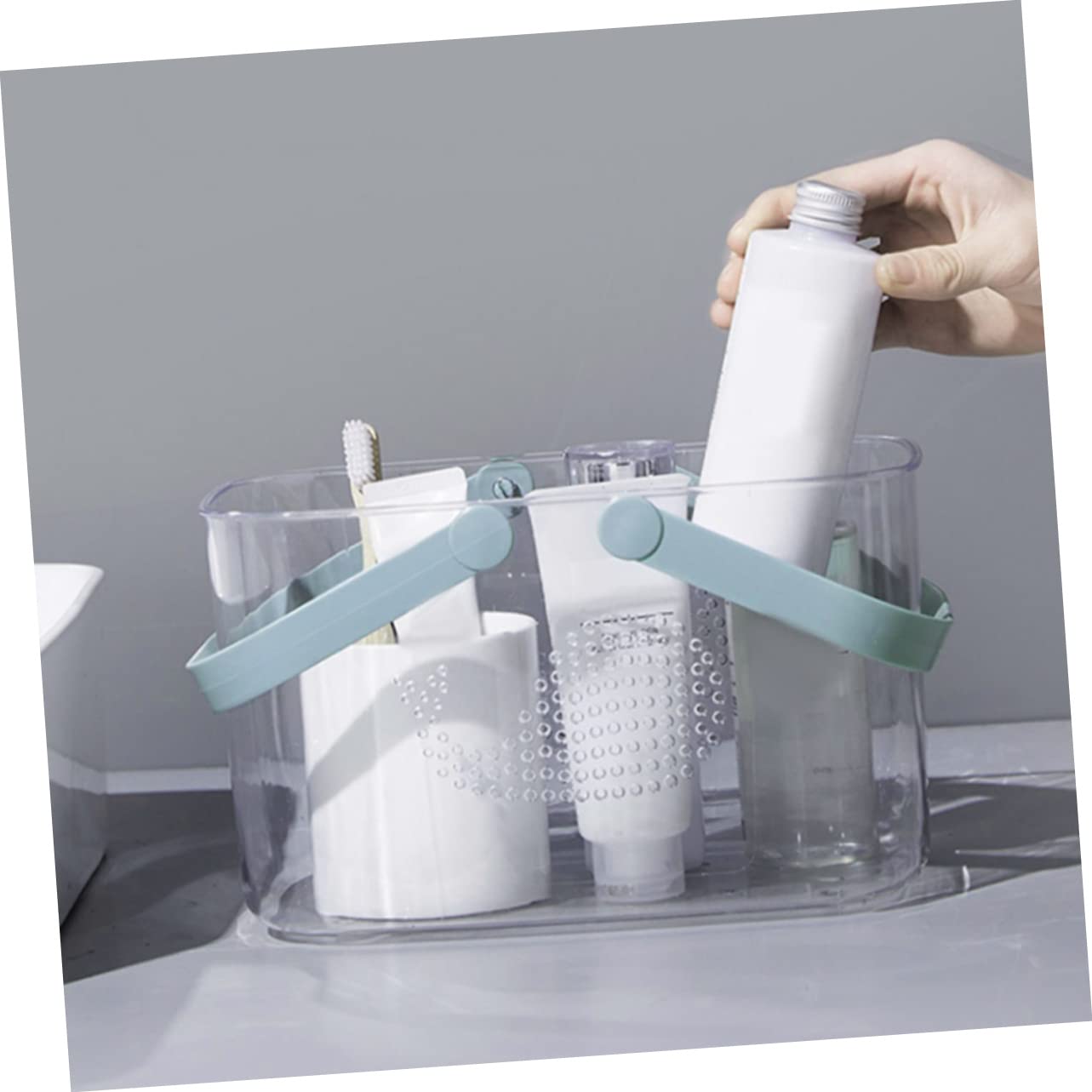IMIKEYA Cesta de Ducha de Plástico con Asa Portátil para Baño y Dormitorio | Organizador Transparente, Base Estable en Superficie Plana, Reduce el Desorden, Uso para Gel y Vajilla