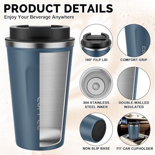 Image of MOMSIV 17oz Travel Mug, Insulated Coffee Cup with Leakproof Lid, Vacuum Stainless Steel Double Walled Reusable Tumbler for Hot and Cold Water Coffee and Tea In Travel and Car