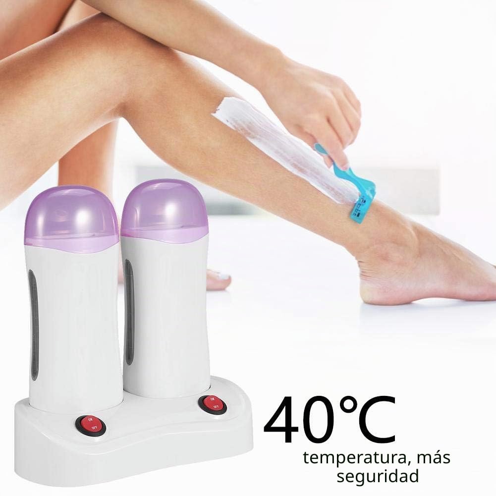calentador de cera profesionalCalentador de cera eléctrico con doble cartucho Calentador de cera púrpura Máquina depilatoria Tibia Roll on Dispositivo para cera caliente Depiladora eléctrica para