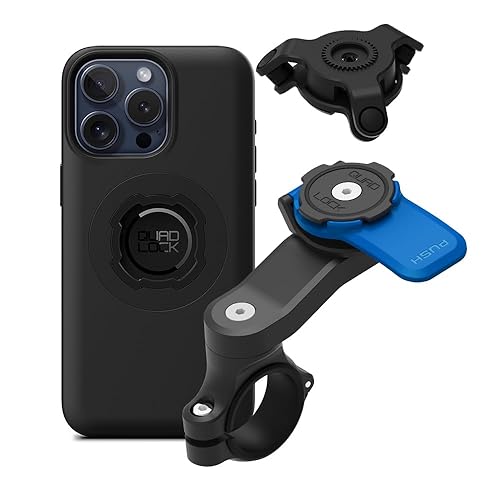Quad Lock Motorcycle Handlebar Mount Kit with Vibration Dampener and MAG Phone Case for iPhone 15 Pro Max
