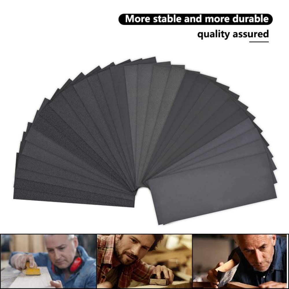 Papier abrasif 60pcs 80-3000 Papier abrasif sec et humide pour papier abrasif de polissage en métal du bois, 60pcs Set, h