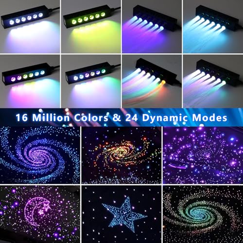 Image of 2PCS 3.2W 6LEDs Meteor Starlight Headliner Kit, 600pcs 0.01in 6.56ft, RGBW Shooting Stars Fiber Optic Lights with Bluetooth APP Control for Car /Home Theater